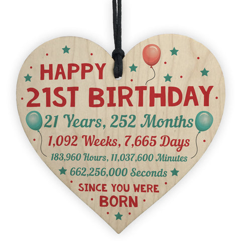 Funny 21st Birthday Card Wooden Hanging Heart Twenty One Gift