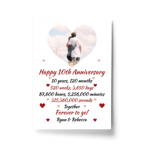 PERSONALISED 10th Anniversary Gift For Husband Wife A4 Print