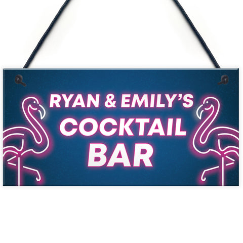 Cocktail Bar Personalised Plaque Neon Effect Sign For Home Bar