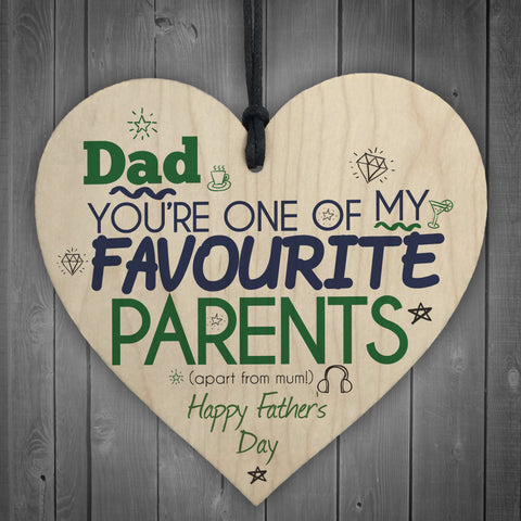 Favourite Parent Wooden Hanging Heart Sign FATHERS DAY Gift