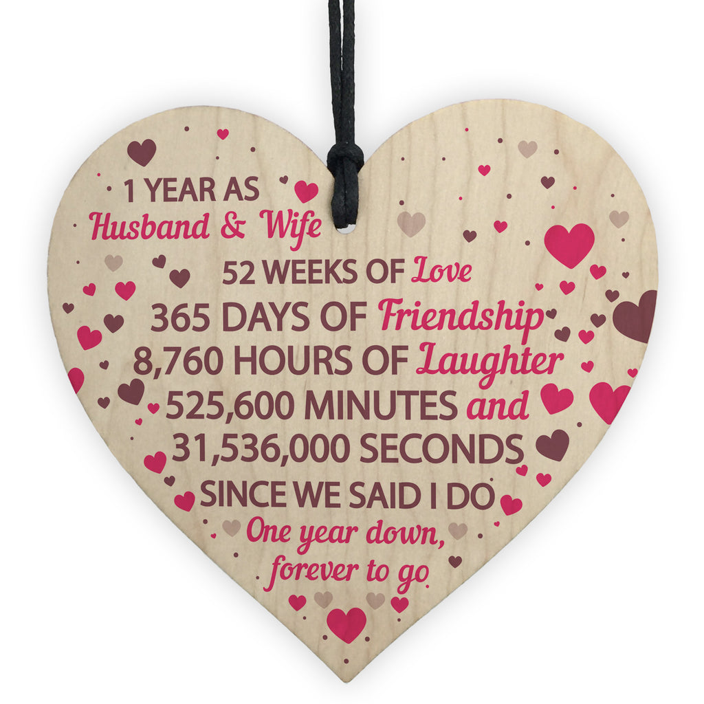 1st Wedding Anniversary Gift Wooden Heart Mr And Mrs One Year