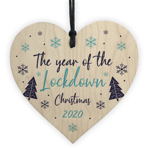 Lockdown Christmas Tree Decoration Wood Heart Memory Plaque