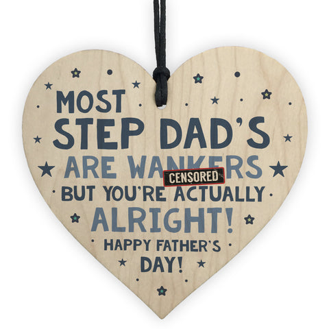 Funny Rude Fathers Day Gift For Step Dad Novelty Wooden Hear