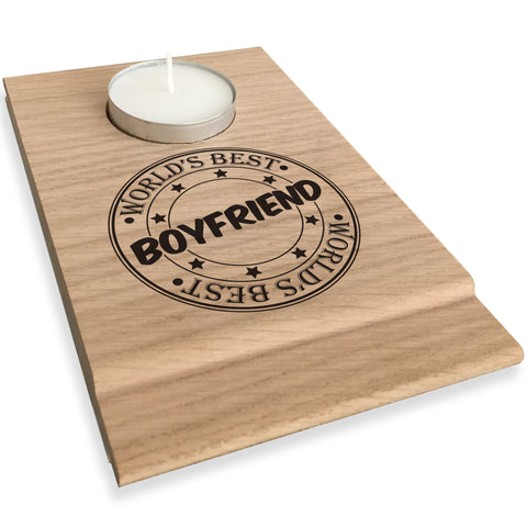 Worlds Best Boyfriend Candle Gift Set Tea Light Holder