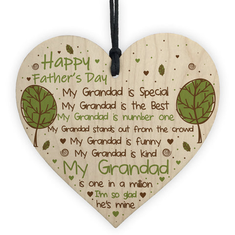 Fathers Day Gift For Grandad Wooden Heart Grandad Plaque