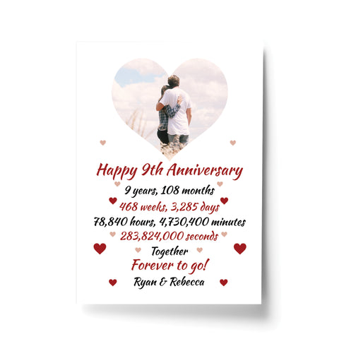 PERSONALISED 9th Anniversary Gift For Husband Wife A4 Print