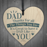 Dad Thank You Birthday Fathers Day Friendship Gift Wooden Heart