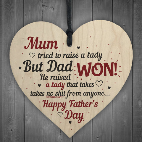 DAD Daddy Hanging Wood Heart FATHERS DAY Gift For Him Daughter