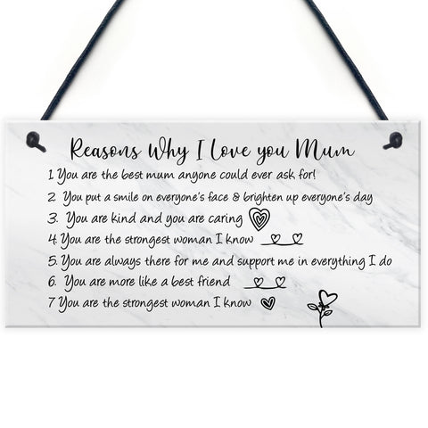 Reasons Why I Love Mum Birthday Christmas Gift Plaque Mum Gift