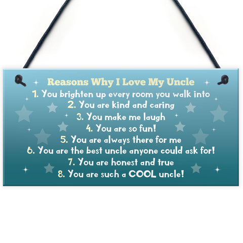 Reasons Why I Love My Uncle Plaque Novelty Present Uncle Gifts