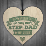 Fathers Day Best Step Dad Father Hanging Wood Heart Gift For Him