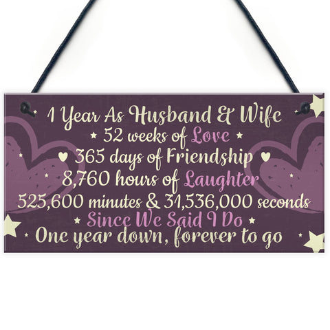 1st Wedding Anniversary Gift Plaque First Wedding Anniversary