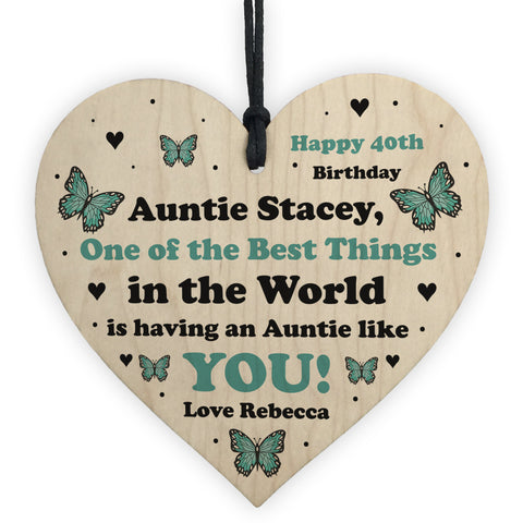 Personalised Auntie Gift Novelty Birthday Wood Heart Thank You