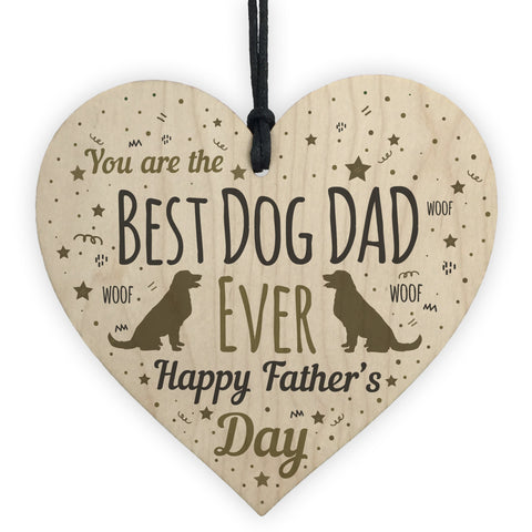 Funny Father's Day Gift Card Wooden Heart Best Dog Dad Gifts