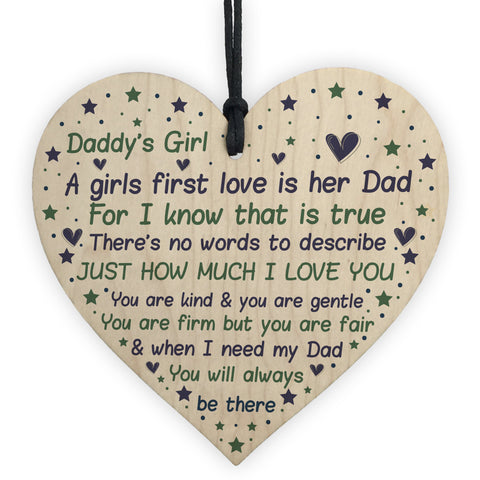 Daddy's Girl Wood Heart Fathers Day Gift From Daughter Thank You