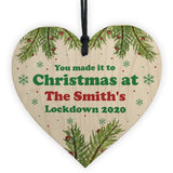 Funny Family Christmas Sign Personalised Wooden Heart Lockdown