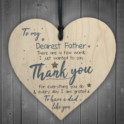Dearest Father Fathers Day Heart Sign Thank You Birthday Gift