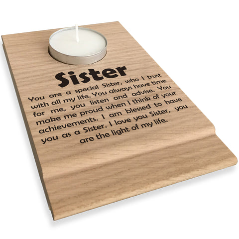 Sister You Are The Light Of My Life Wooden Candle Holder