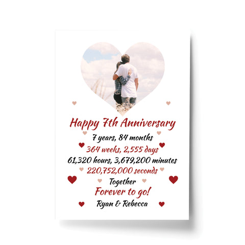 PERSONALISED 7th Anniversary Gift For Husband Wife A4 Print