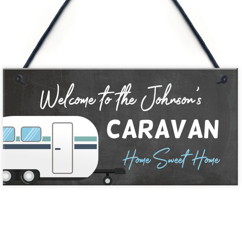 Personalised Caravan Sign For Family Hanging Door Sign