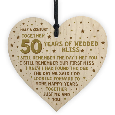 50th Wedding Anniversary Card Wood Heart Gift For Husband Wife