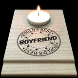 Worlds Best Boyfriend Candle Gift Set Tea Light Holder