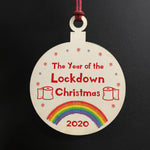 Lockdown Wood Bauble For Christmas Tree Rainbow Quarantine