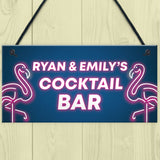 Cocktail Bar Personalised Plaque Neon Effect Sign For Home Bar