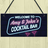 Novelty Cocktail Bar Sign NEON EFFECT Personalised Home Bar