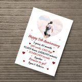 PERSONALISED 5th Anniversary Gift For Husband Wife A4 Print