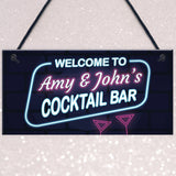 Novelty Cocktail Bar Sign NEON EFFECT Personalised Home Bar