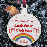 Lockdown Wood Bauble For Christmas Tree Rainbow Quarantine