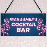 Cocktail Bar Personalised Plaque Neon Effect Sign For Home Bar