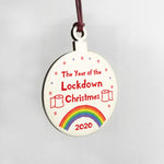 Lockdown Wood Bauble For Christmas Tree Rainbow Quarantine