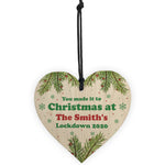 Funny Family Christmas Sign Personalised Wooden Heart Lockdown