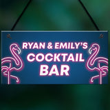 Cocktail Bar Personalised Plaque Neon Effect Sign For Home Bar