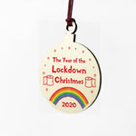 Lockdown Wood Bauble For Christmas Tree Rainbow Quarantine