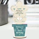 Novelty Birthday Gift For Auntie Wood Flower PERSONALISED