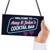 Novelty Cocktail Bar Sign NEON EFFECT Personalised Home Bar