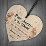 Novelty Best Auntie Gift Personalised Wooden Heart Birthday Xmas