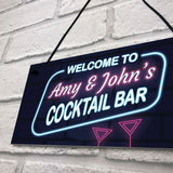 Novelty Cocktail Bar Sign NEON EFFECT Personalised Home Bar