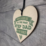 Fathers Day Best Step Dad Father Hanging Wood Heart Gift For Him