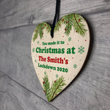 Funny Family Christmas Sign Personalised Wooden Heart Lockdown