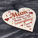 Fathers Day Card For Mum Novelty Wooden Heart Gift For Mum