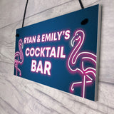 Cocktail Bar Personalised Plaque Neon Effect Sign For Home Bar